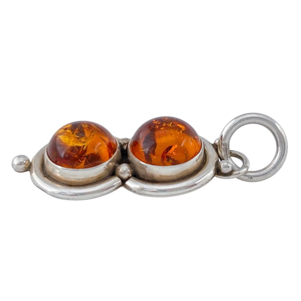 Vintage Sterling Silver 925 Double Amber Pendant